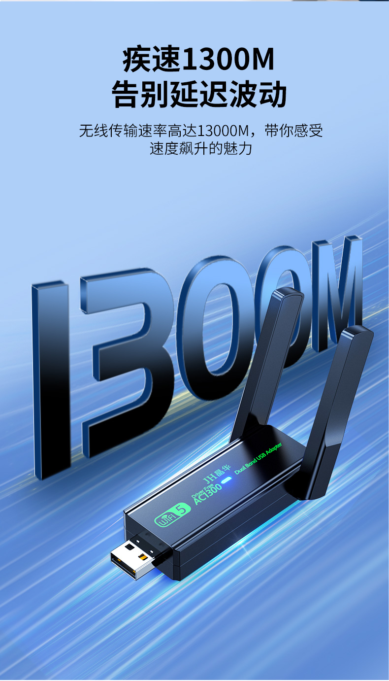 【N542】晶华USB无线网卡（1300M双天线）2.4G+5G