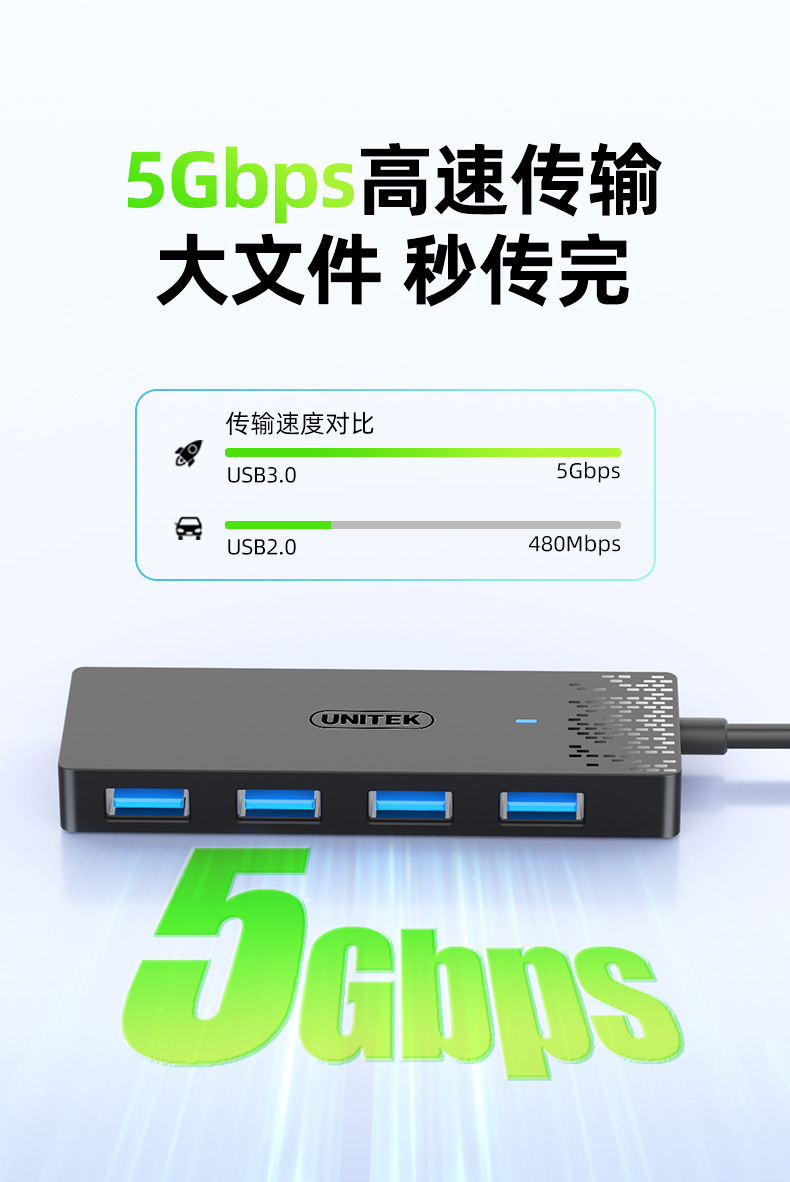 【H1322A】优越者USB一分四HUB（4口USB3.0）0.3米线