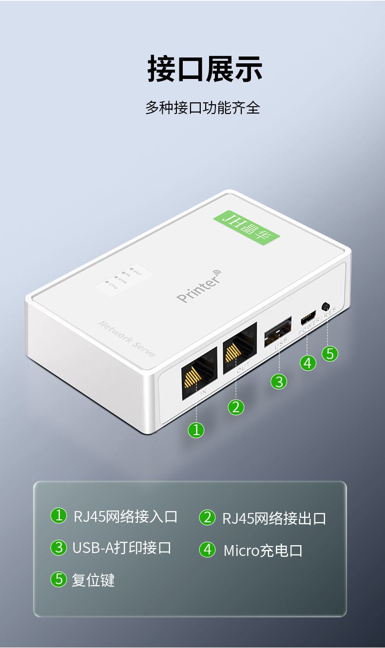 【Q600】晶华USB打印服务器(网络共享打印）