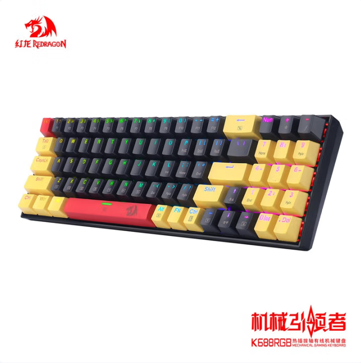 红龙K688RGB 有线机械键盘 红轴 黑黄