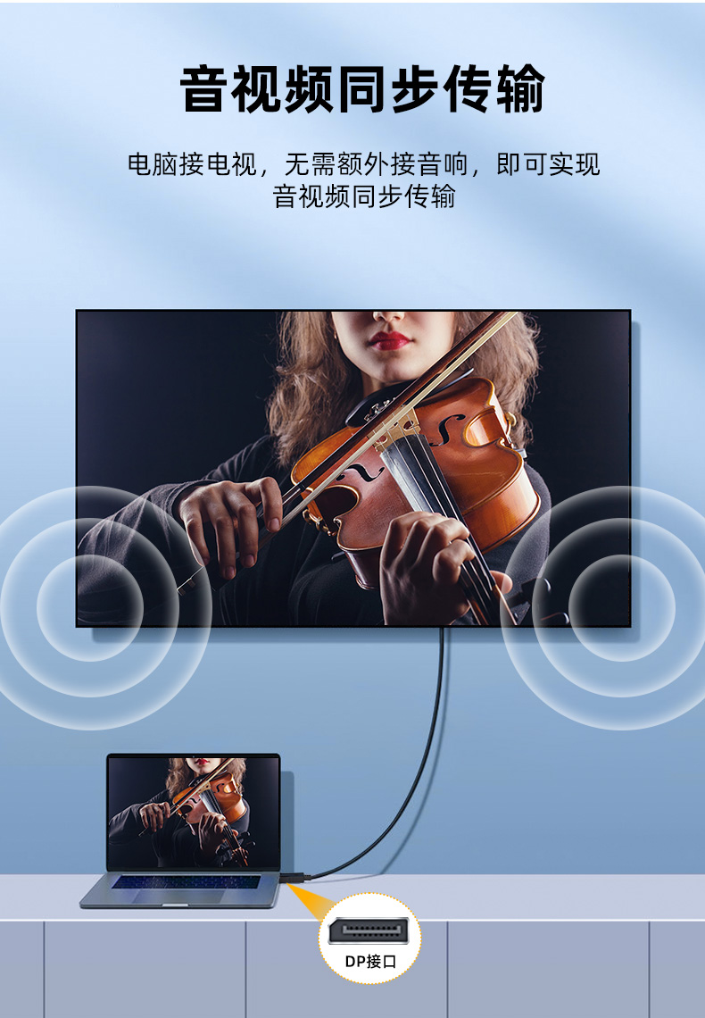 【Z623】大DP转HDMI高清线1.5米4K分辨率单向转换HDMI必须接显示设备