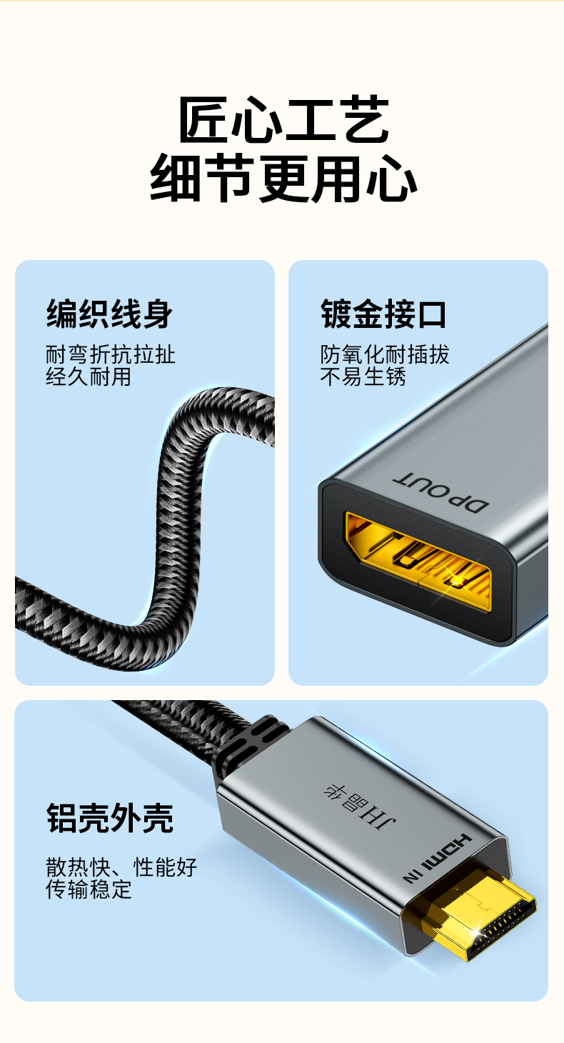 【Z183A】晶华HDMI转DP孔转接线 线长0.2米