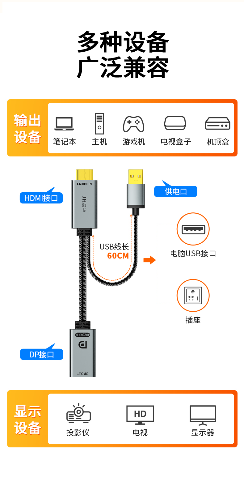 【Z183A】晶华HDMI转DP孔转接线 线长0.2米