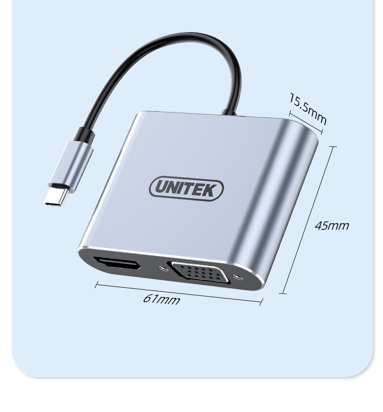 【V1430E】优越者TYPE-C转HDMI+VGA孔转接线(带供电）