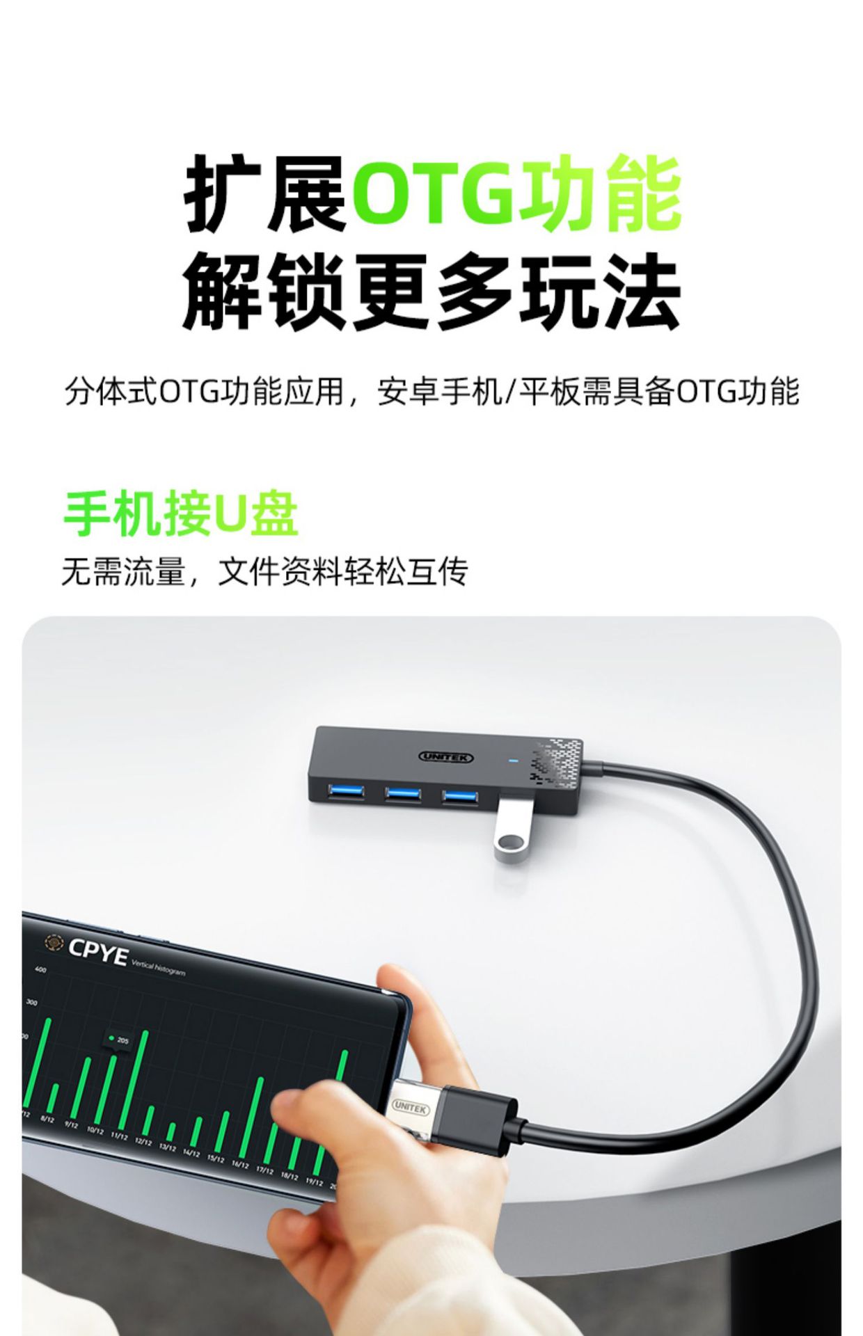 【H1322B】优越者USB一分四HUB（4口USB3.0）1.2米线