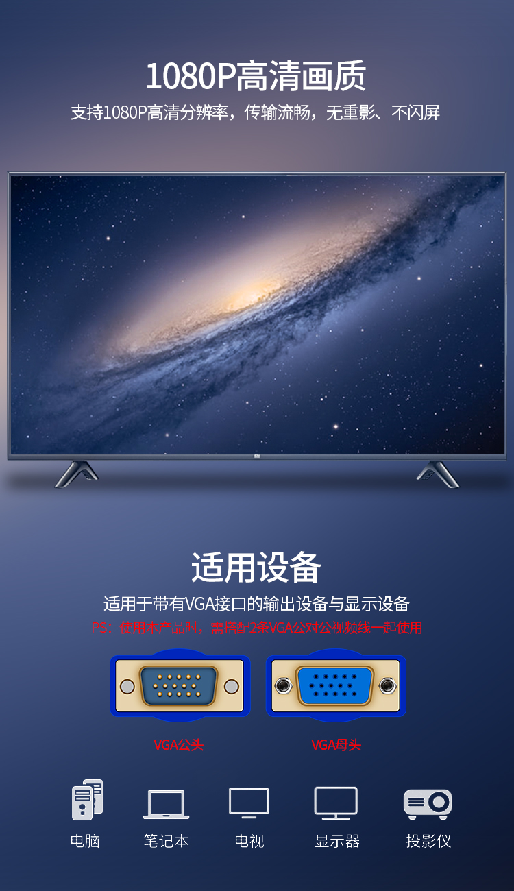 【V603A】晶华VGA一分二线（一个电脑两个显示器）