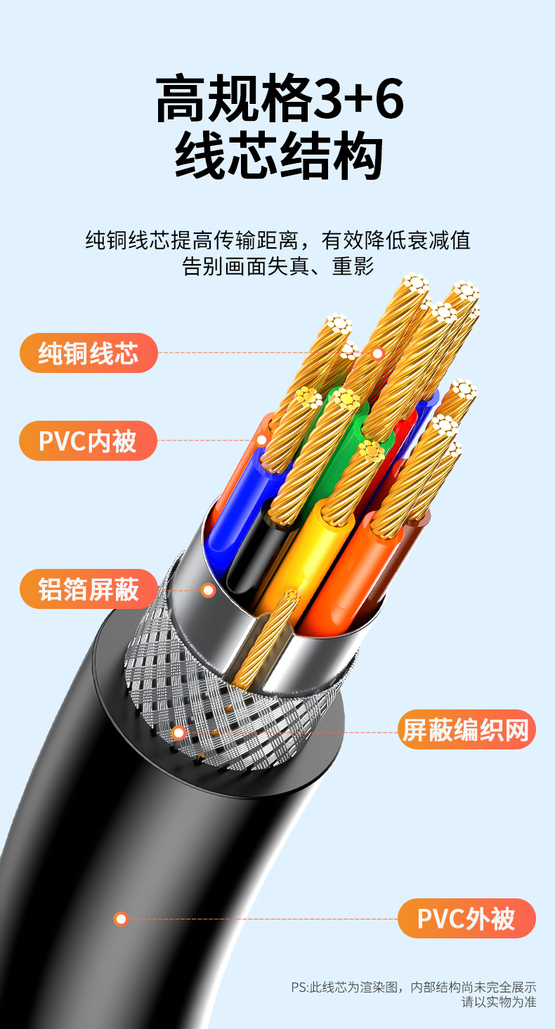 【V316】晶华VGA线黑色3+6工程线无氧铜芯