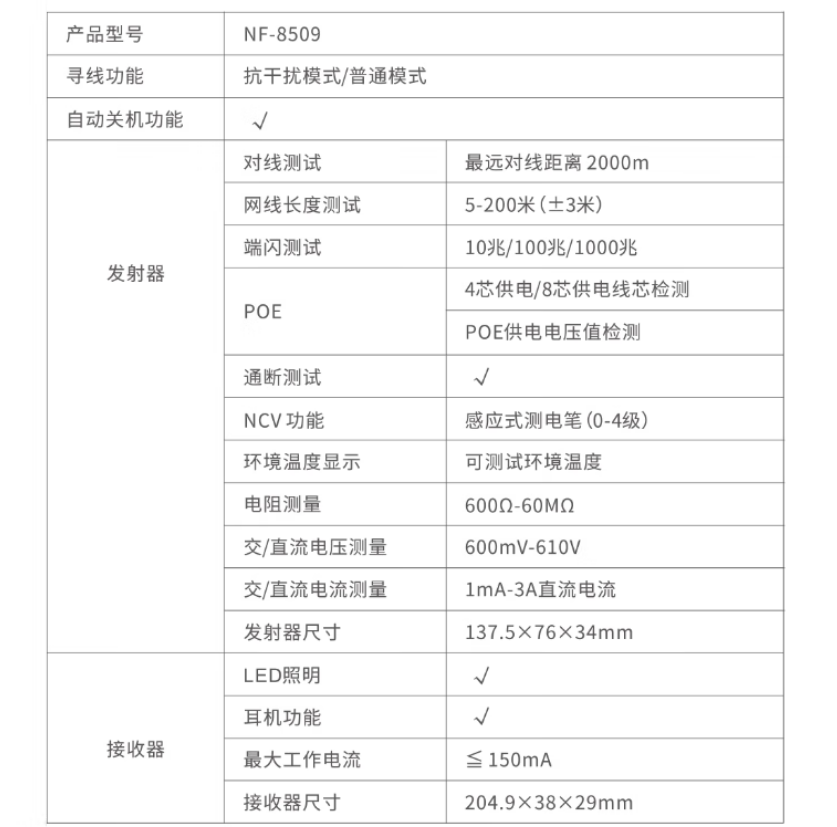 精明鼠NF-8509二合一万用表网络寻线仪