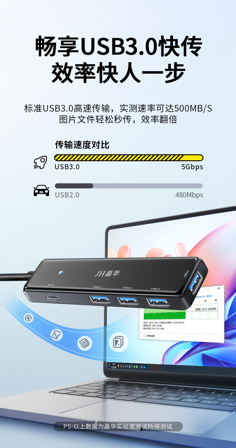 【Z418C】晶华USB一分四HUB（USB3.0） 线长一米