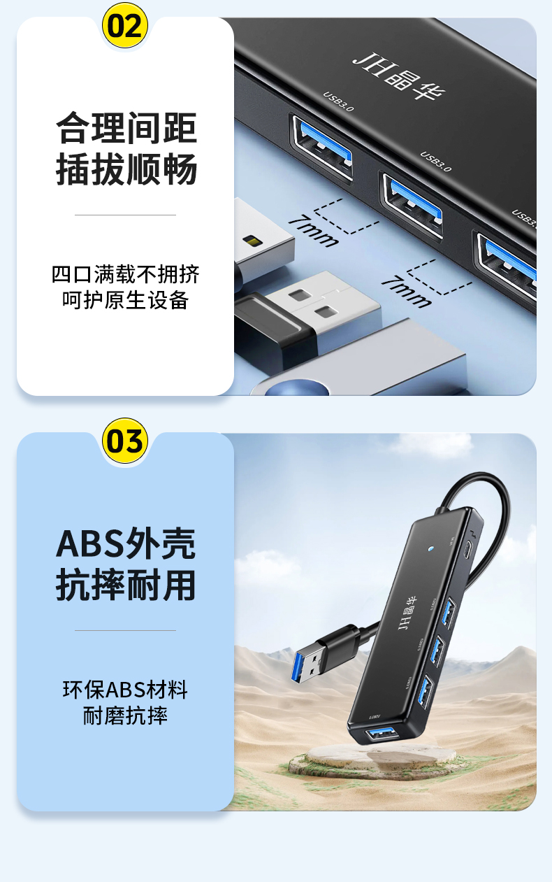 【Z418C】晶华USB一分四HUB（USB3.0） 线长一米