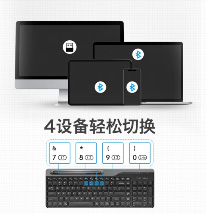 双飞燕 FBK25多模静音蓝牙 降噪键盘巧克力键帽 黑色