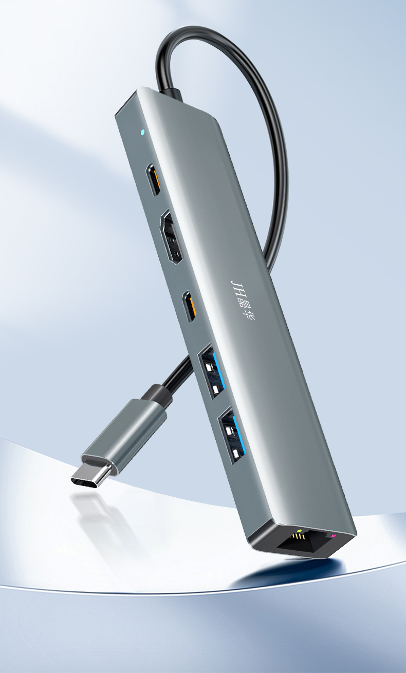 【N855】晶华TYPE-C扩展坞（千兆网卡+TYPE-C口+USB3.0+HDMI）