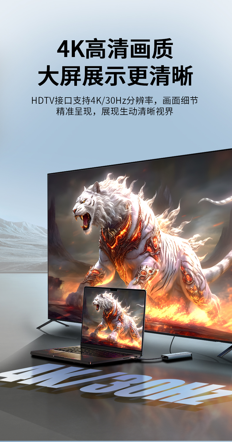 【N855】晶华TYPE-C扩展坞（千兆网卡+TYPE-C口+USB3.0+HDMI）