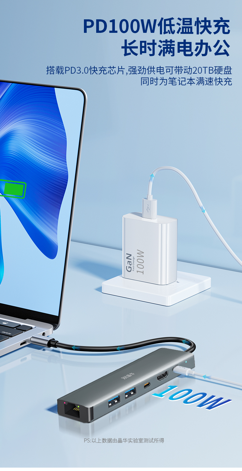 【N855】晶华TYPE-C扩展坞（千兆网卡+TYPE-C口+USB3.0+HDMI）