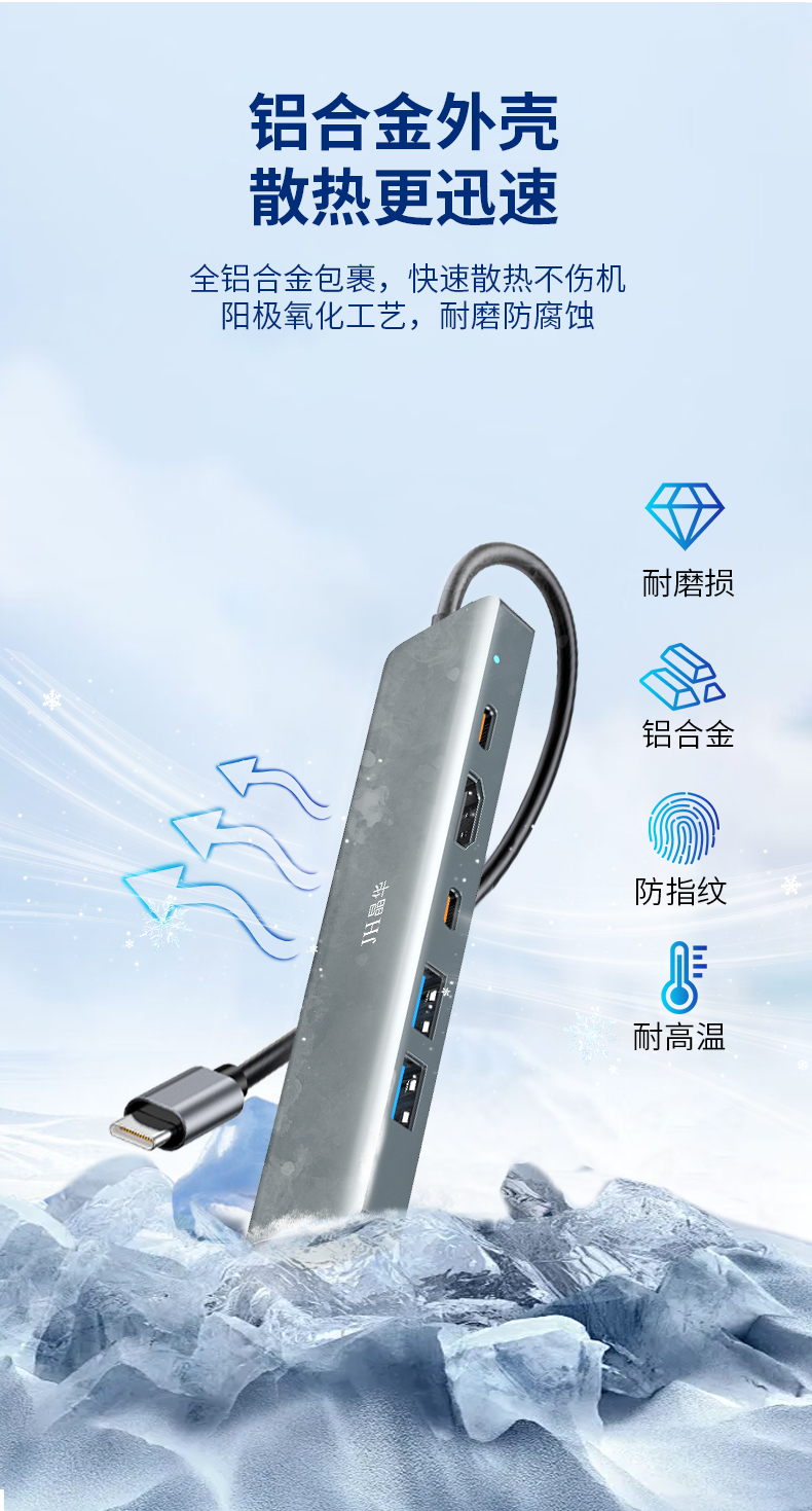 【N855】晶华TYPE-C扩展坞（千兆网卡+TYPE-C口+USB3.0+HDMI）