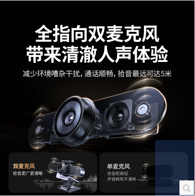 绿联55513--usb外接电脑摄像头.4K.800W高清.双麦克风.定焦85度广角TOF极速对焦 YUY2视频格式.线长2米