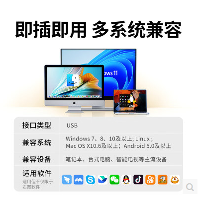 绿联75587--usb外接电脑摄像头.1080P.200W高清.定焦.双麦克风收音线长1.5米