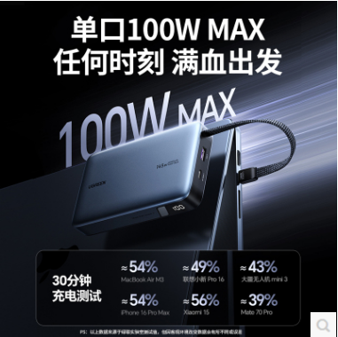 绿联55992-145W 带线快充移动电源20000mAh