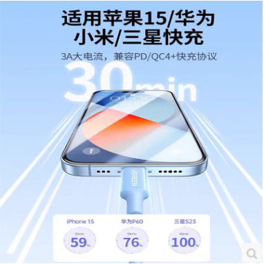 绿联25310--Type-C数据线双头PD60W快充 蓝色 1米