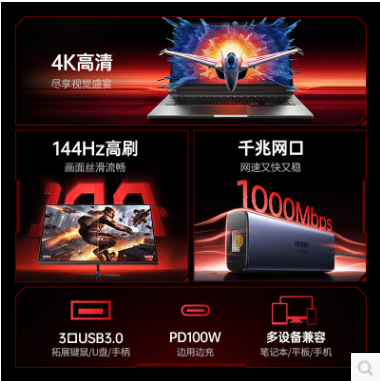 绿联75643--Type-C转DP1.4接口扩展坞4K60Hz拓展坞千兆网口转接头USB3.0
