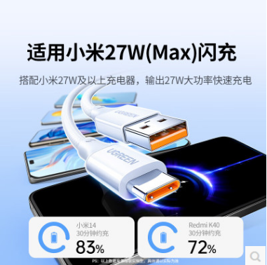 绿联55516--Type-C数据线6A超级快充100W