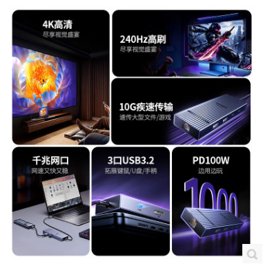 绿联75774--Type-C转DP接口拓展坞4K60Hz千兆网口扩展坞USB3.2高速传输10G