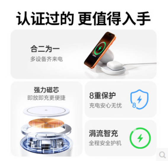 绿联95832 无线二合一磁吸充电器