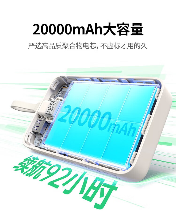 绿联45207--20000毫安30W充电宝自带线