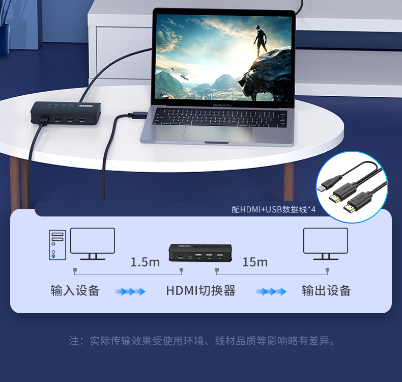 【V149A】优越者HDMI口KVM切换器键盘鼠标切换器（四进一出）
