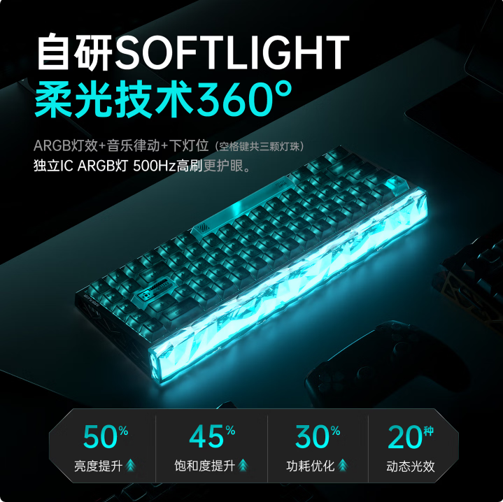狼蛛HRO68XS下灯位白色+白色雾透键帽RGB发光