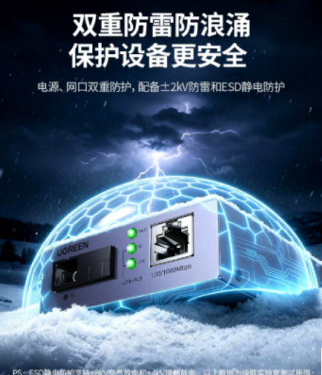 绿联35387-千兆单模单纤光纤收发器 SC（20KM，一对装）