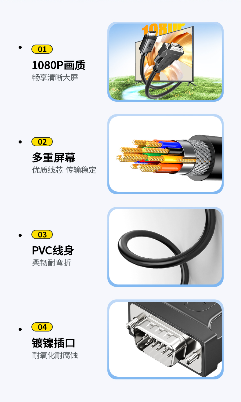 Z193G【2米】晶华HDMI转VGA线一体线1080P单向传输