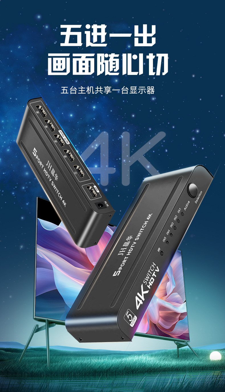 Q509【五进一出】晶华HDMI切换器切屏器