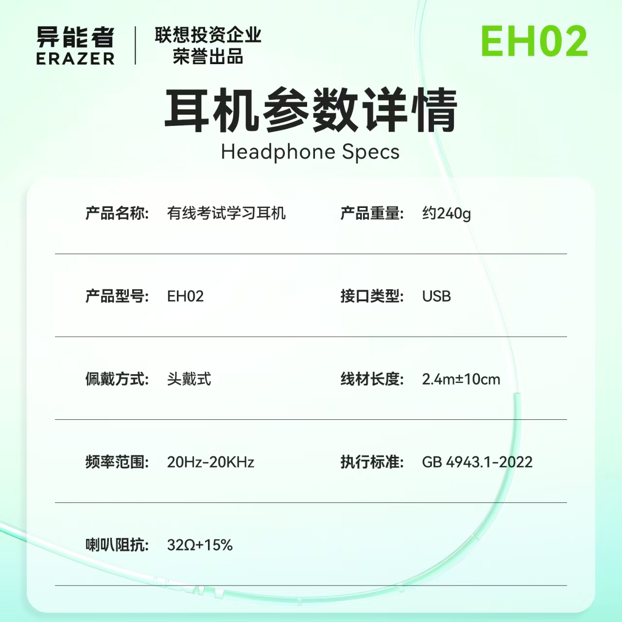 异能者EH02（专业单指向考试耳机）USB口