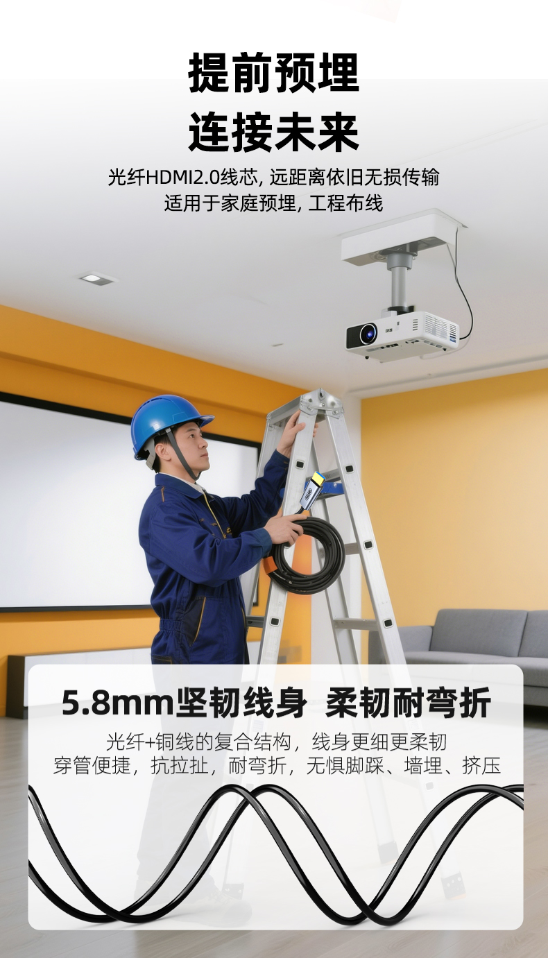 优越者光纤HDMI线4K/60HZ工程线 （加芯片，​单向传输，注意方向）